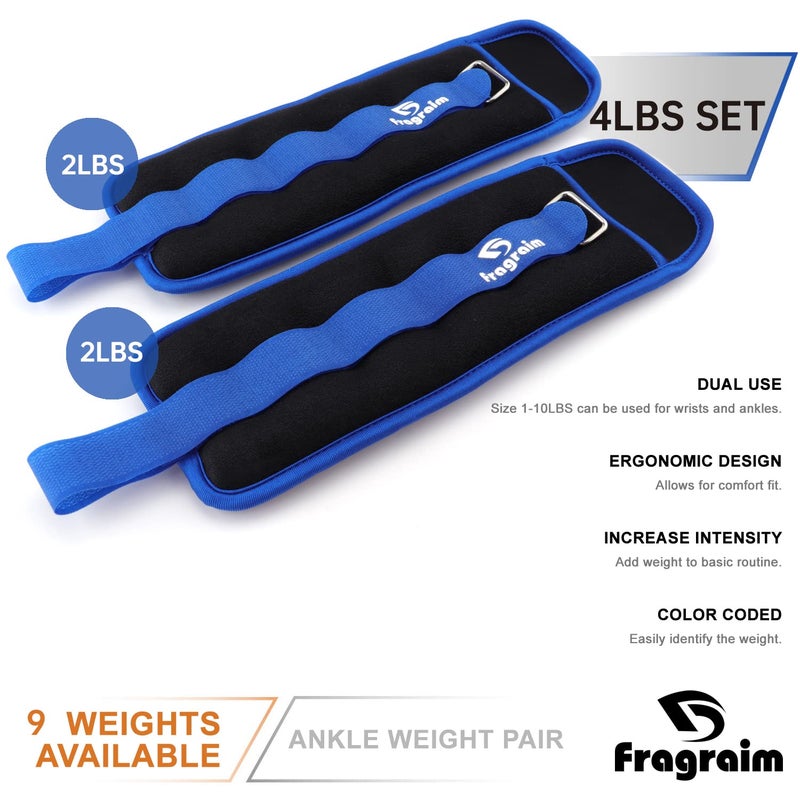 Fragraim Ankle Weights for Women  Men and Kids - 2 LBS x 2 Strength Training Wrist/Leg/Arm Weight with Adjustable Strap for Jogging  Gymnastics  Aerobics  Physical Therapy (Blue) - Image 3